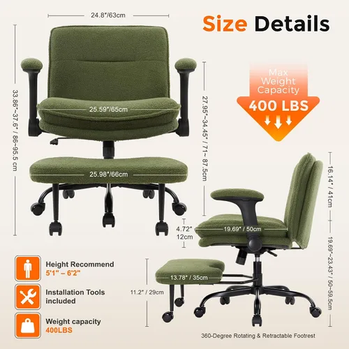 Vista 2 de IWMH Silla de oficina con patas cruzadas con reposabrazos abatibles para Verde