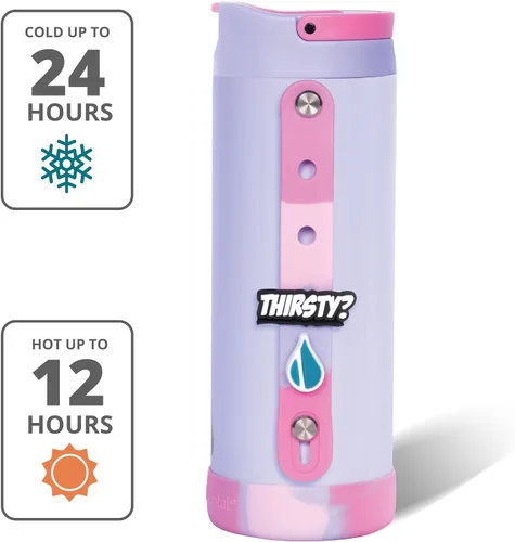 Vista 4 de Elemental Iconic - Botella de agua reutilizable para niños de 20 onzas con Tinte lila