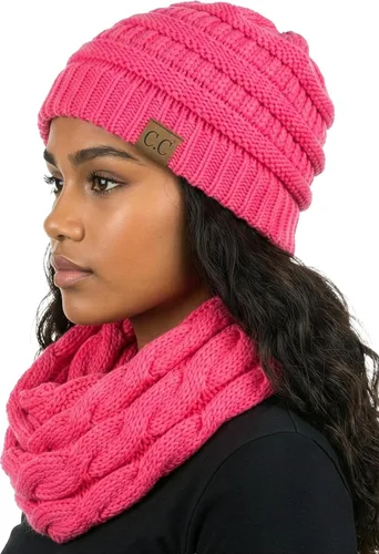 Vista 13 de Funky Junque - Juego de pañuelo y gorro de punto a juego para mujer Negro