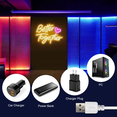 Vista 5 de Letreros de neón con texto en inglés «Better Together», «Arrinew LED», alimentado por USB, para decoración de pared del hogar, luces de neón