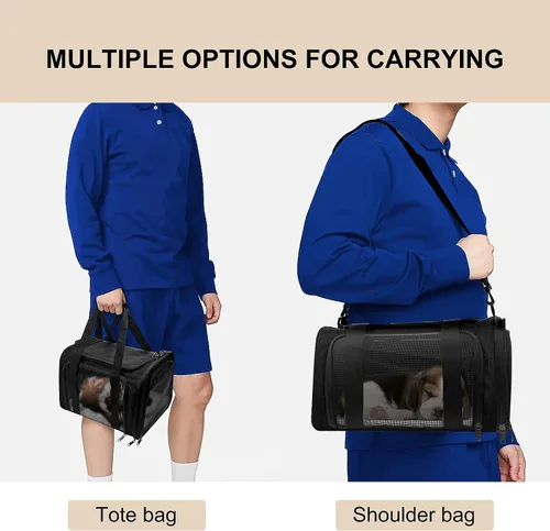Vista 8 de Transportador para perros para mascotas, hasta 25 libras, transportador de viaje plegable para cachorros con correa para el hombro y tapete Negro
