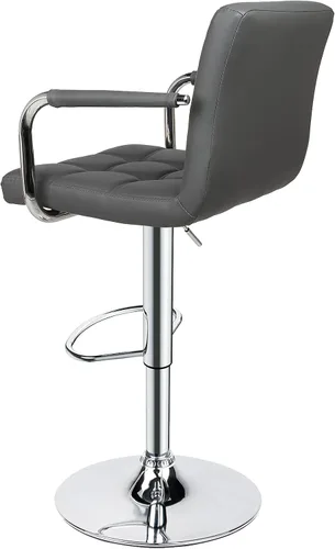 Vista 9 de Leopard Taburetes de bar ajustables con reposabrazos, respaldo cuadrado, doble costura giratoria con taburete trasero, juego de 2 (gris)