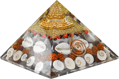 Vista 9 de Orgonita Amazing Gemstone Orgón Pirámide Extra Grande 105 MM - Pirámide de Energía de Orgón con Cristales de Amatista, Árbol de Peridoto y Piedra