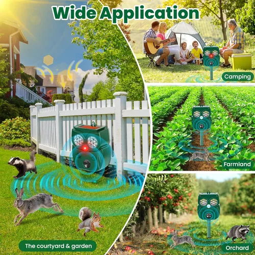 Vista 5 de Solar Ultrasonic Animal Repellent Outdoor, 4Pack Waterproof Deer Repellent Devices with RIP Motion Sensor, Cat Repellent with LED Flashing Lights