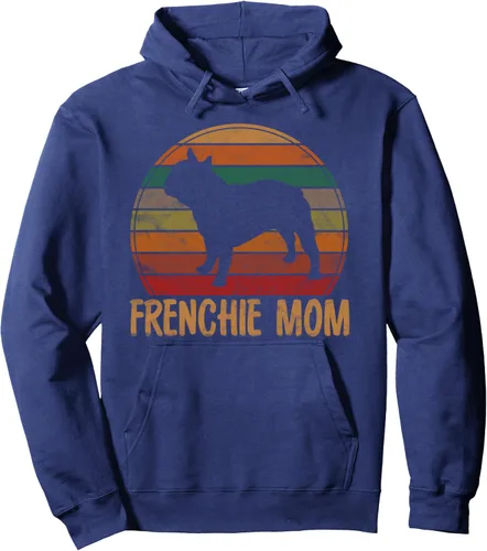 Vista 6 de Sudadera con capucha retro de Bulldog Francés para mamá, Negro
