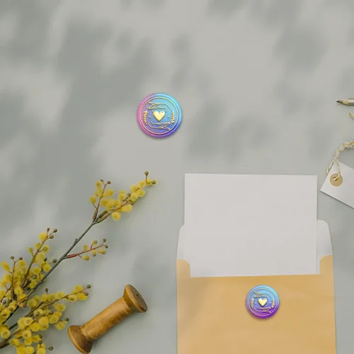 Vista 7 de MAYJOYDIY Sello de cera con forma de corazón y manos, sello de cera de sellado, patrón de estrella de hierba, cabeza de latón extraíble, mango