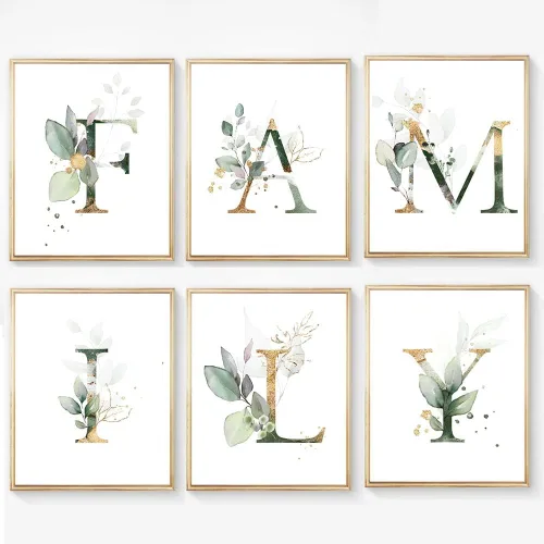 Vista 5 de Tema familiar botánico simple vida verde hoja pintura decoración de pared baño impresión arte juego de 6 (8 x 10 pulgadas), hojas bohemias