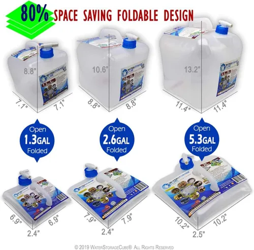 Vista 2 de WaterStorageCube Contenedor de agua plegable sin BPA con grifo, recipiente para llevar agua de grado alimenticio para camping al aire libre
