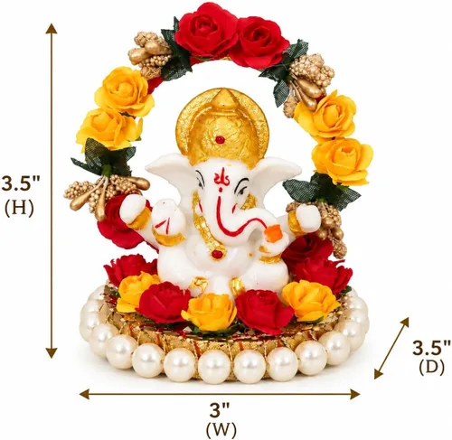 Vista 4 de eCraftIndia Lord Ganesha Idol en plato decorativo hecho a mano para el hogar y el automóvil