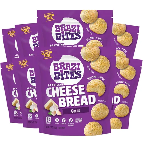 Vista 10 de Brazi Bites Pan de queso brasileño sin gluten: queso cheddar y parmesano Snacks de pan congelados vegetarianos Sin soja Sin ingredientes