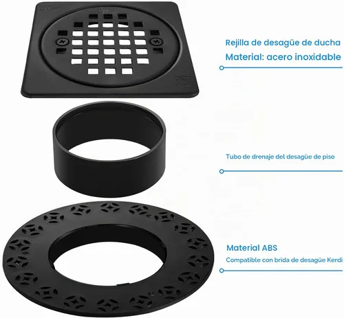 Vista 5 de Kit de rejilla de drenaje de 4 pulgadas compatible con Schluter Kerdi-Drain Flange Square Shower Floor Drenaje SS304 de acero inoxidable