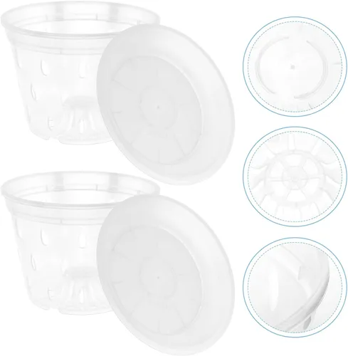 Vista 9 de Orchid Pot with Tray 2 Sets Plastic White for Flowers
