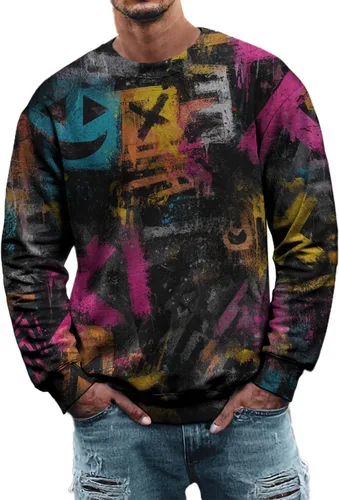 Vista 6 de MARSVOVO Sudadera para hombre 2025 para otoño e invierno, cuello redondo, básica, holgada, cómoda, cálida, moderna, casual, estampado, sin botones