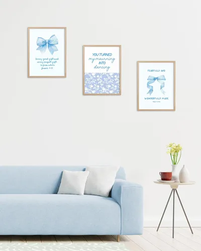 Vista 5 de HesenDot Blue Coquette Bible Verbs You Turned My Mourning into Dancing - Juego de 1 12x16 Inch, You Turned My Mourning into Dancing Blue Canvas