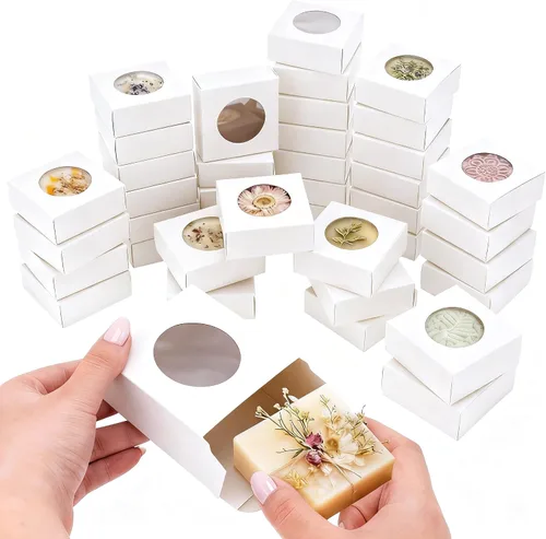 Vista 8 de Chinco 30 cajas de jabón cuadradas para jabones caseros, velas, 3 x 3 x 1.2 pulgadas, cajas de jabón con ventana transparente, pequeña caja de Negro