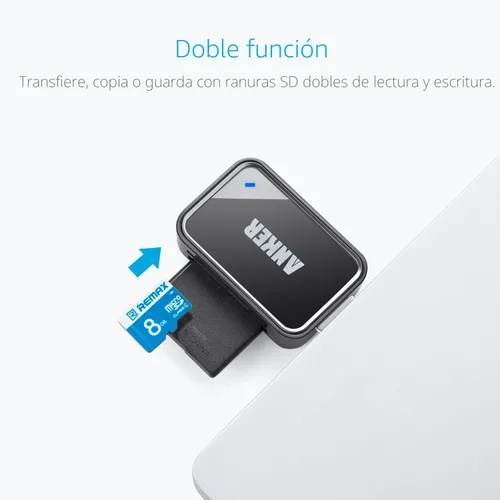 Vista 2 de Anker USB 3.0 8 en 1 lector de tarjeta portátil para SDXC, SDHC, SD, MMC, RS-MMC, Micro SDXC, Micro SD, Micro tarjeta SDHC y tarjetas UHS-I Para