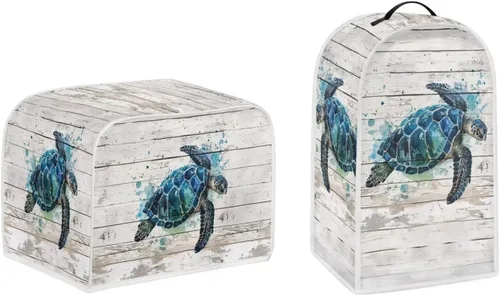 Vista 43 de Talayituse Cubierta de licuadora de tortuga de playa con estampado de corazón de estrella de mar, 2 piezas, fundas para cafetera, fundas para Playa