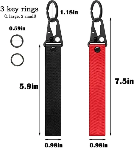 Vista 7 de Dsycar Llavero Negro para Coche y Motocicleta con Anilla - Etiqueta de Llavero para Coche - Correa de Muñequera para Llave, Cordón de Muñeca