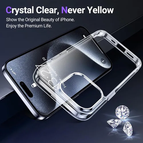 Vista 4 de Funda transparente diseñada para iPhone 15 Pro Max, transparente, antiamarilleo, protección contra caídas de grado militar, funda protectora delgada