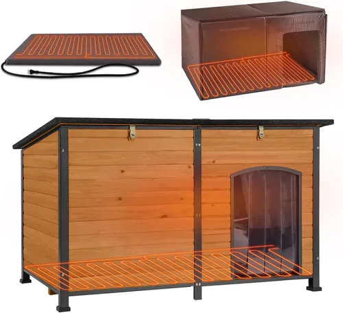 Vista 12 de Casa de madera para perros pequeños, gatos, jaula de interior con solapas de puerta de PVC