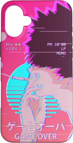 Vista 23 de Funda retro para iPhone 16 Vaporwave Aesthetic Emo Anime Boy Sad Game Over Lofi