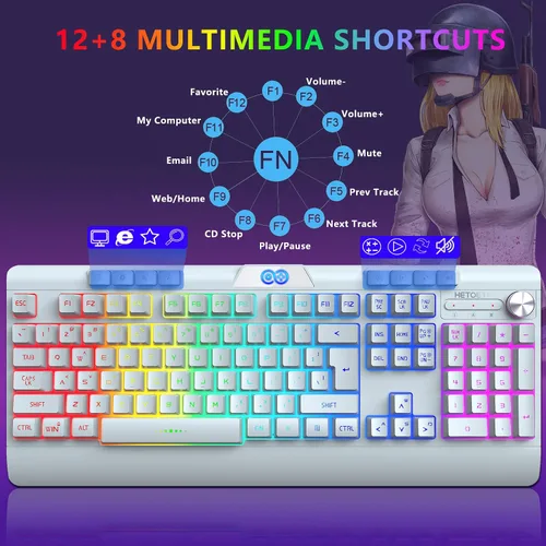 Vista 6 de H8 - Combo de teclado y mouse inalámbricos para juegos, batería recargable con retroiluminación LED de 3800 mAh, teclado anti-ghosting