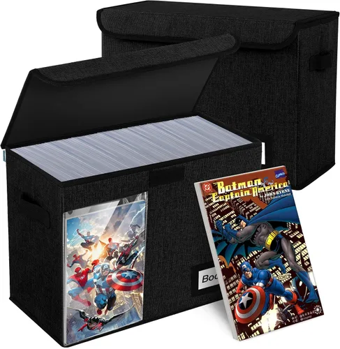 Vista 10 de Caja de Almacenamiento de Cómics, 15.8" X 7.8" X 11.8", Resistente Plegable Contiene 160-180 Cómics Contenedor Organizador Estante