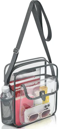 Vista 28 de Bolso bandolera transparente SPODEARS para eventos en estadios y conciertos - Cartera con correa de hombro ajustable con 1 soporte para botella