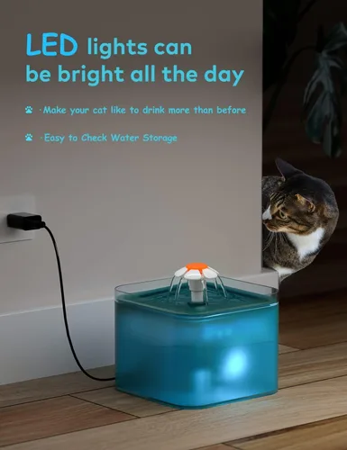 Vista 7 de Fuente de agua para gatos de interior: fuente para gatos de 67 onzas/2 litros - Fuente de agua silenciosa para mascotas - Fuentes para gatos