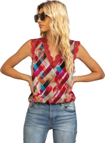 Vista 235 de VIISHOW - Camiseta sin mangas, sexy, con cuello en V y bordes de encaje para mujer, camisola de vestir, camisas de gasa, sin mangas, casuales