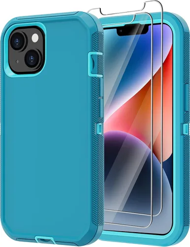 Vista 22 de Funda para iPhone 14 con 2 protectores de pantalla, resistente a los golpes, a prueba de caídas, a prueba de polvo, cuerpo completo, resistente