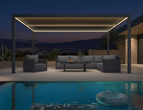 Vista 23 de PURPLE LEAF - Pérgola con listones de 10 x 12 pies, sistema de drenaje 94AS para patio, color gris Premium All-Aluminum Rustproof Build, Modern