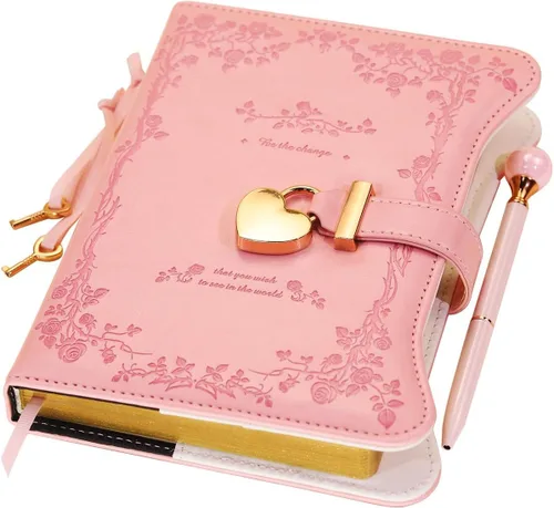 Vista 20 de Hoci Poci Agenda con candado y llaves para niñas, ideas de regalo para niñas, diario de 360 páginas con bordes dorados para mujeres, cuaderno