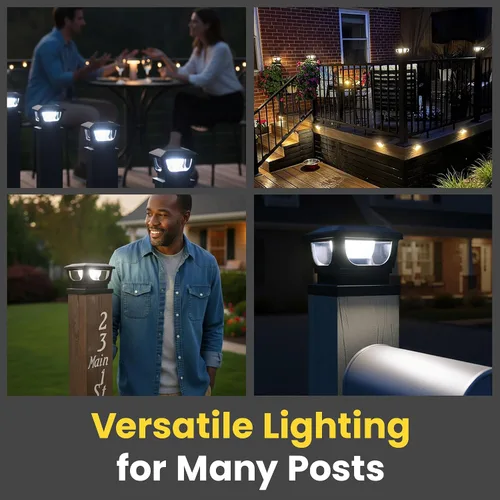 Vista 6 de Brighticonic Luces solares para tapa de poste para exteriores de 4 x 4, 3 x 3 – Luces de poste de encendido/apagado automático alimentadas por