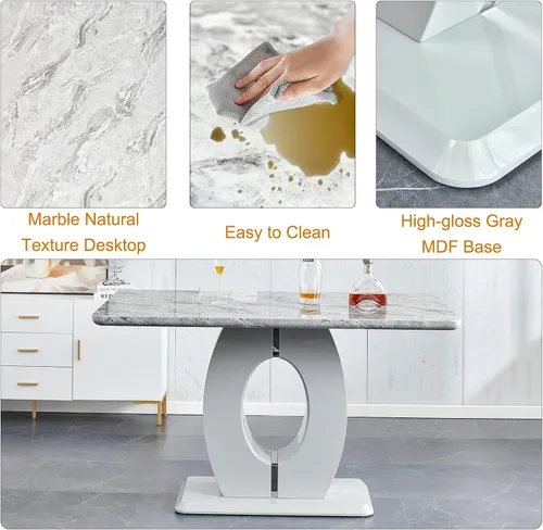 Vista 4 de gopop Mesa de comedor de altura de barra, mesa de comedor de mármol para mesa texturizada marmolizada de 6,1.77 pulgadas de grosor con base de MDF