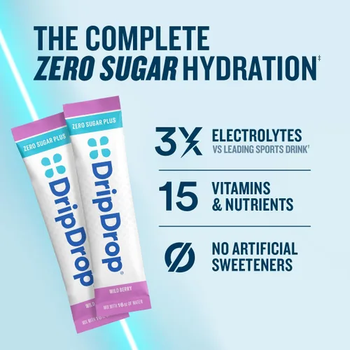 Vista 2 de DripDrop Hydration Zero Sugar Plus Paquetes de electrolitos, bayas