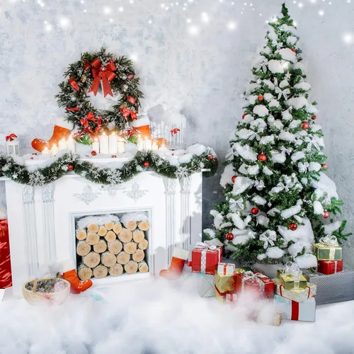 Vista 5 de Decoración de nieve falsa de Navidad de 12 onzas y 36 pies cuadrados, fibra artificial como nieve esponjosa, manta de nieve para interiores, manto
