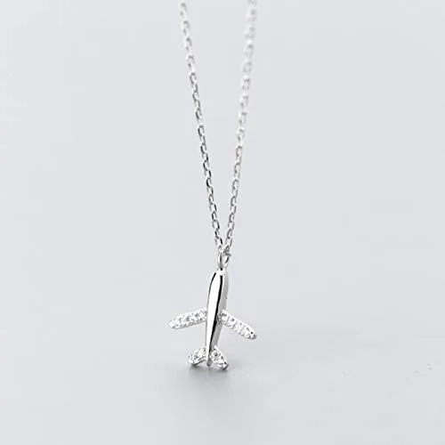Vista 4 de Zboro 12701 - Collar con colgante de avión de plata de ley 925 para mujer, hecho a mano, joyería de cristal