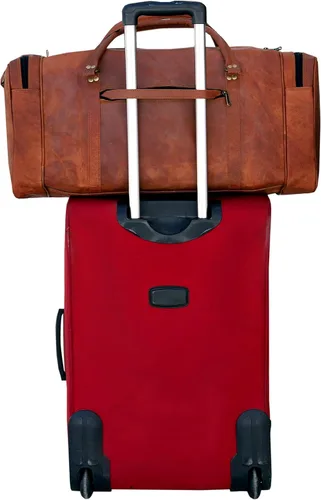 Vista 7 de Bolsa de cuero genuino de 24 pulgadas para viajes durante la noche de fin de semana, bolsa de cuero para deportes, gimnasio, bolsa de viaje