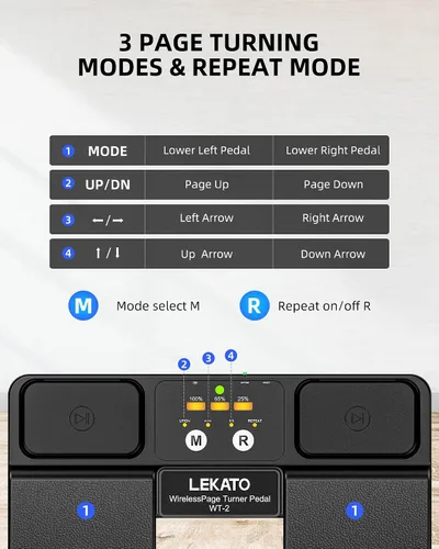 Vista 5 de LEKATO Girador de páginas inalámbrico Bluetooth para iPad, tabletas, teléfonos Android e iOS, pedal silencioso USB iPad para músicos, control
