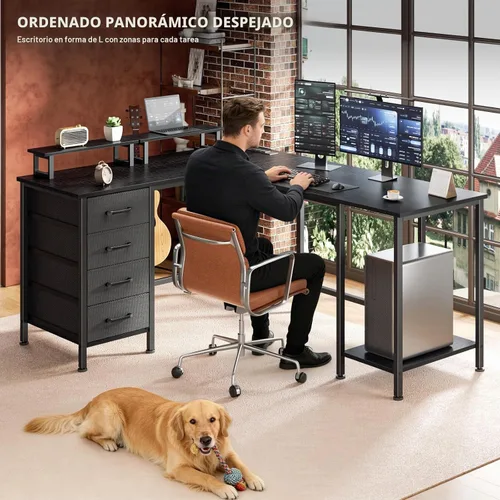 Vista 8 de Korfile - Escritorio para computadora en forma de L de 59 pulgadas con tomas de corriente, color negro