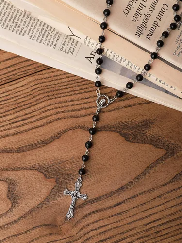 Vista 7 de Sacina Collar gótico de cruz de rosario de cuentas largas, collar de cruz de aleación de zinc, regalo de joyería gótica para mujer, Aleación