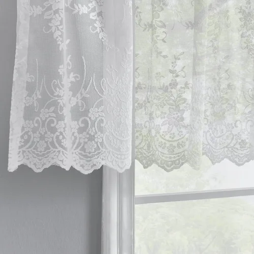 Vista 10 de Kotile - Cenefa de encaje beige para ventanas de estilo rústico campestre con diseño floral de vid, fondo ondulado, cenefa transparente de encaje