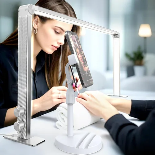 Vista 10 de STOLAS Nail Tech - Lámpara de manicura LED regulable de 4000 K-6000 K, luz de escritorio para tecnología de uñas, color plateado