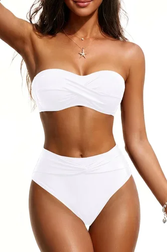 Vista 12 de Tempt Me Conjunto de bikini bandeau para mujer, traje de baño de dos piezas sin tirantes de corte alto de cintura alta Agua