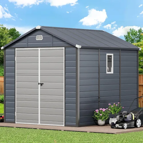 Vista 12 de YITAHOME Cobertizo de herramientas de resina gris claro, 36 pies cúbicos de almacenamiento horizontal impermeable para exteriores, cobertizo