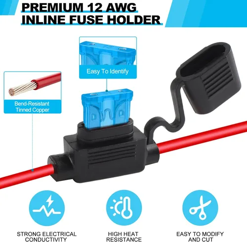 Vista 4 de Cooclensportey Paquete de 4 portafusibles en línea de 12 AWG, portafusibles impermeable con 35 fusibles estándar