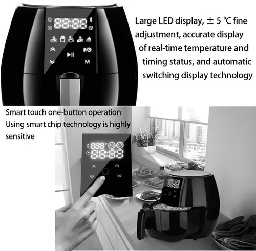 Vista 3 de Freidora de aire eléctrica, freidora eléctrica inteligente de aire, freidora eléctrica automática sin humo para el hogar, freidora multifunción