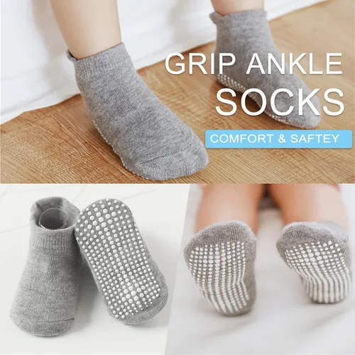 Vista 2 de XuoAz Calcetines de bebé con agarres para niños y niñas, calcetines antideslizantes con agarres, 6 pares