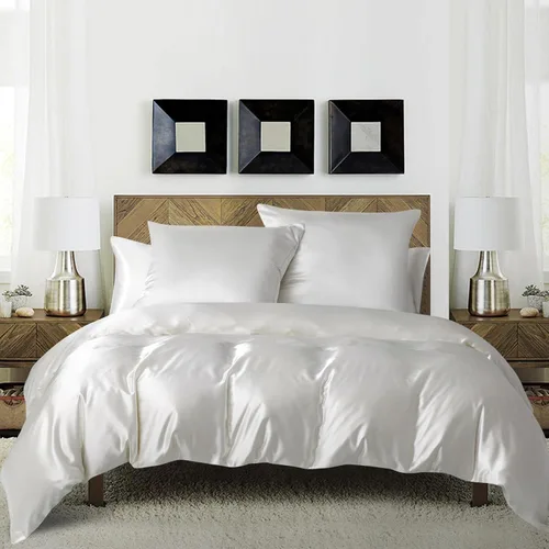 Vista 12 de HOTNIU Juego de funda de edredón de seda satinada con cierre de cremallera, colección de ropa de cama de 2 piezas ultra suave de alta calidad